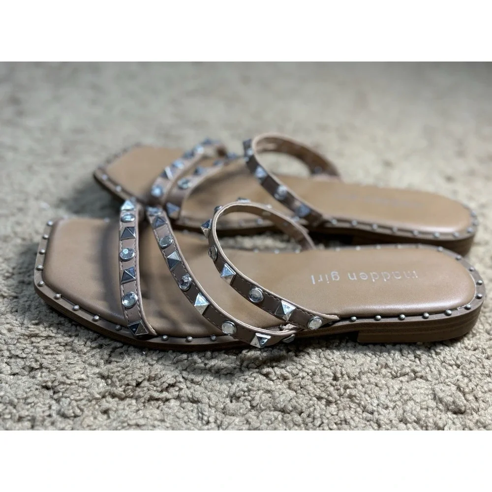 Steve Madden Girl Sophii Sandals Women 6.5 Studded Strappy Footbed